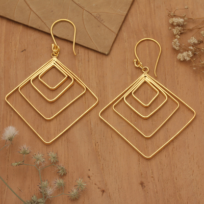 Diamond-Shaped 18k Gold-Plated Brass Dangle Earrings