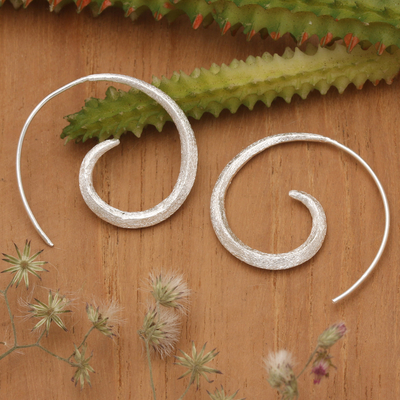 Brushed-Satin Spiral Sterling Silver Half-Hoop Earrings