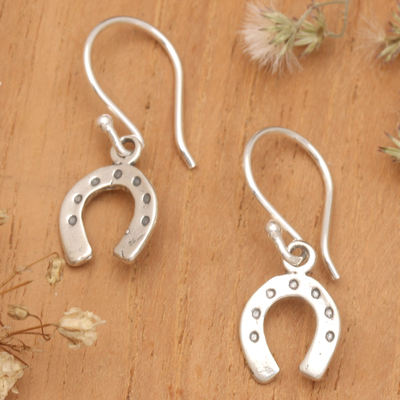 Polished Horseshoe-Shaped Sterling Silver Dangle Earrings