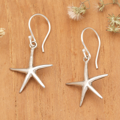 Polished Starfish-Shaped Sterling Silver Dangle Earrings