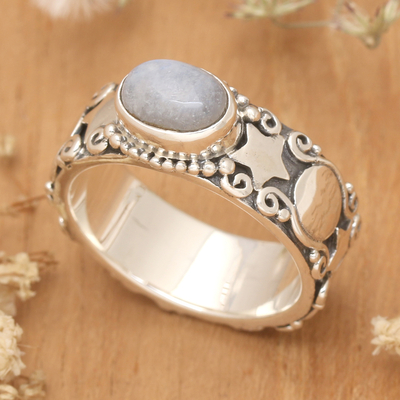 Star-Themed Natural Rainbow Moonstone Cocktail Ring