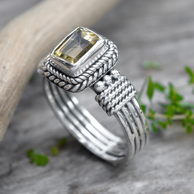 Textured Sterling Silver Citrine Single Stone Ring from Bali