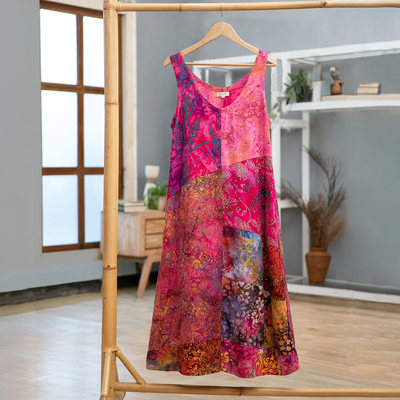 Batik Magenta and Begonia Rayon Sleeveless Tunic Dress