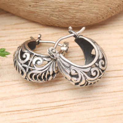 Polished Classic Sterling Silver Hoop Earrings from Bali