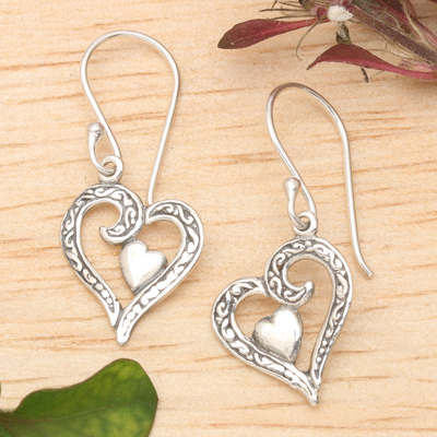 Polished Heart-Shaped Sterling Silver Dangle Earrings