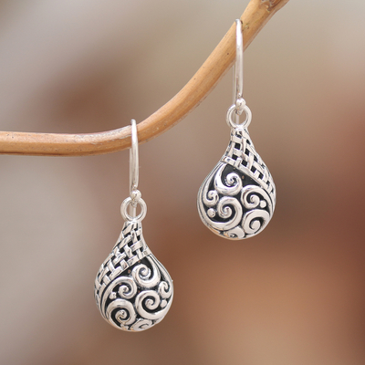 Classic Balinese Drop-Shaped Sterling Silver Dangle Earrings