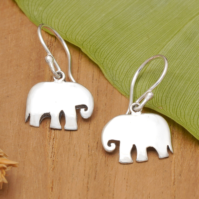 Modern Elephant-Themed Sterling Silver Dangle Earrings