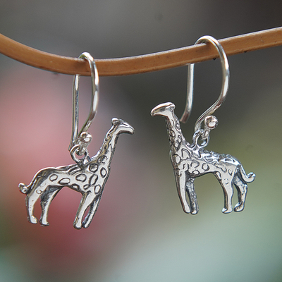 Polished Giraffe-Shaped Sterling Silver Dangle Earrings