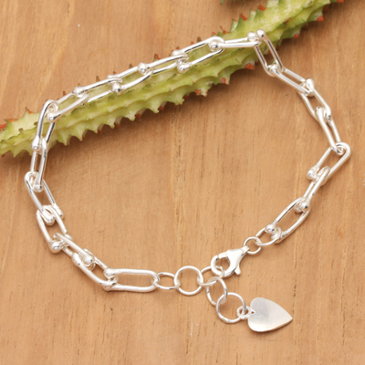 High-Polished Romantic Sterling Silver Charm Bracelet