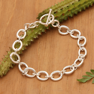 Polished Sterling Silver Link Bracelet with Round Pieces