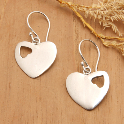 Romantic Heart-Shaped Sterling Silver Dangle Earrings