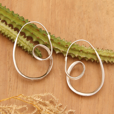 High-Polished Oval-Shaped Sterling Silver Hoop Earrings