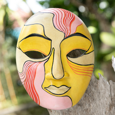 Hibiscus Wood Wall Mask Carved and Painted by Hand in Bali