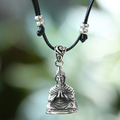 Polished Adjustable Sterling Silver Buddha Pendant Necklace