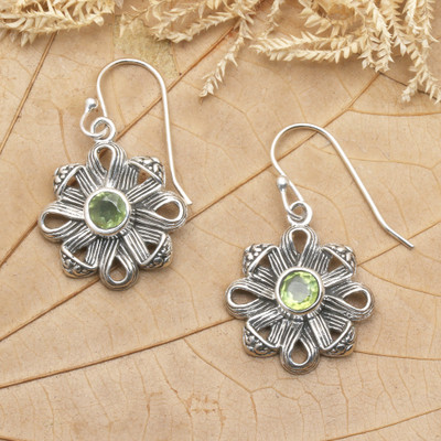 Traditional Canang Sari Natural Peridot Dangle Earrings