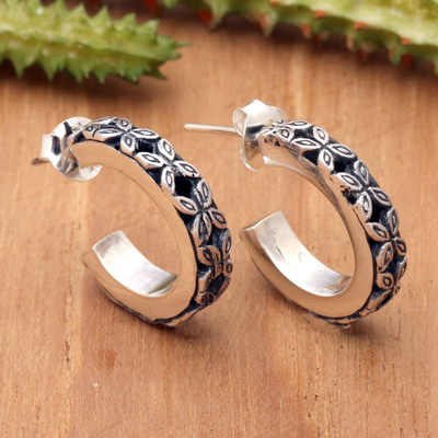 Classic Clover-Themed Sterling Silver Half-Hoop Earrings