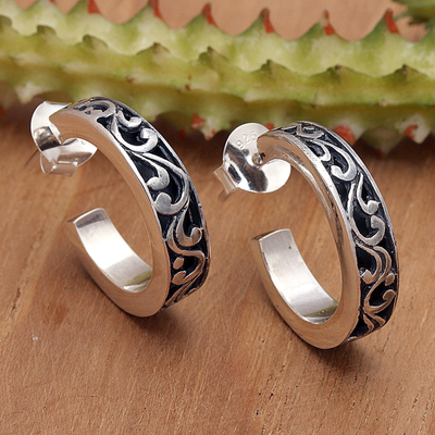 Classic Sterling Silver Half-Hoop Earrings from Bali
