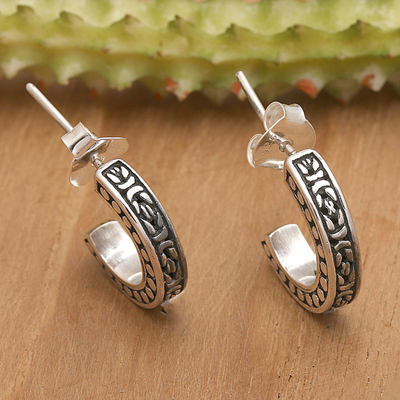 Traditional Sterling Silver Half-Hoop Earrings from Bali