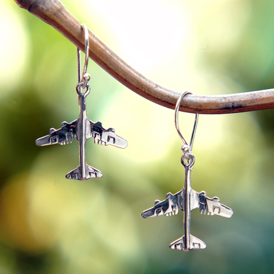 Airplane-Shaped Sterling Silver Dangle Earrings from Bali