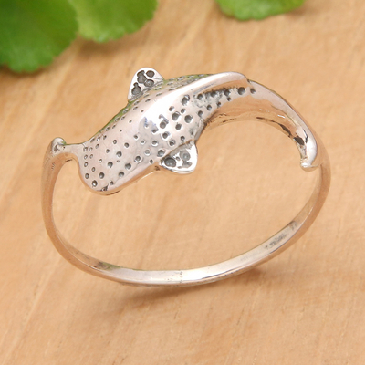 Inspirational Whale-Shaped Sterling Silver Band Ring