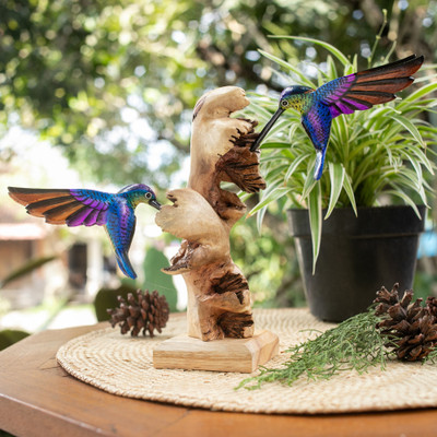 Hummingbird-Themed Benalu and Jempinis Wood Sculpture