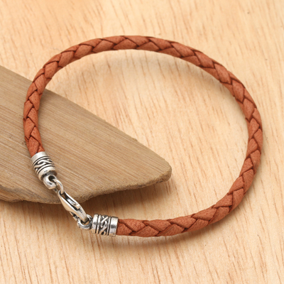 Handmade Brown Leather and Sterling Silver Braided Bracelet