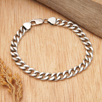 Polished and Oxidized Sterling Silver Chain Bracelet