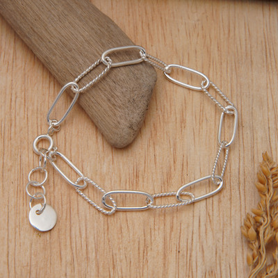 Modern Minimalist Sterling Silver Link Bracelet from Bali