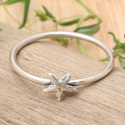 Polished Oxidized Sterling Silver Starfish Band Ring