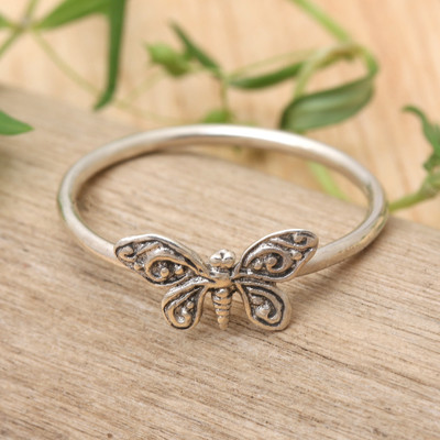 Butterfly-Themed Sterling Silver Cocktail Ring