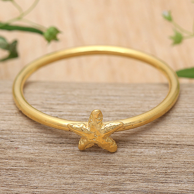 Polished Textured 18k Gold-Plated Starfish Band Ring