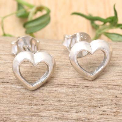 High-Polished Heart-Shaped Sterling Silver Stud Earrings