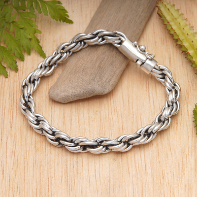 Polished Sterling Silver Rope Chain Bracelet from Bali