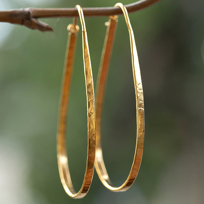 Modern 18k Gold-Plated Hoop Earrings with Hammered Finish