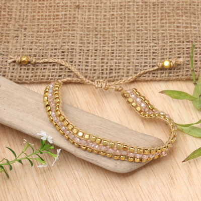 Gold-Accented Adjustable Crystal Beaded Wristband Bracelet