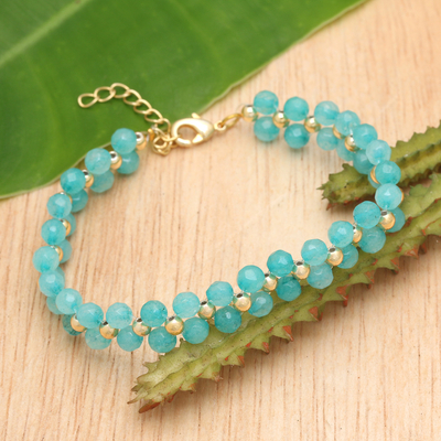 Gold-Accented Adjustable Amazonite Beaded Wristband Bracelet