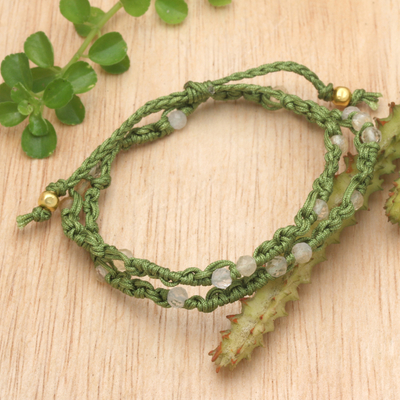 Citrine Macrame Wrap Bracelet with Gold-Plated Brass Beads