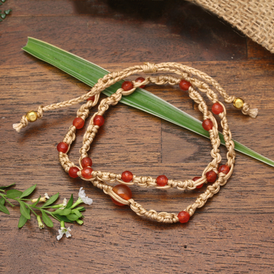 Carnelian Beaded Macrame Wrap Bracelet from Bali