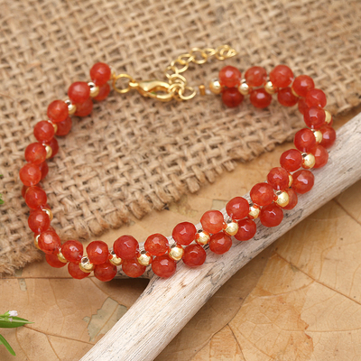 Gold-Accented Adjustable Carnelian Beaded Wristband Bracelet