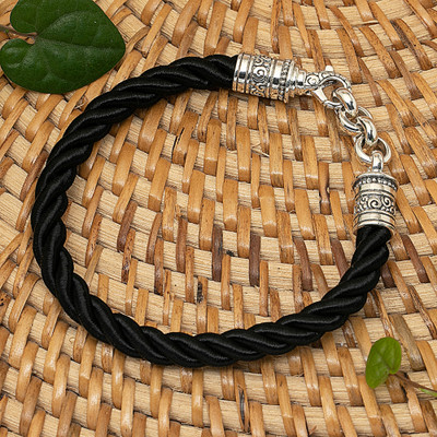 Balinese Artisan-Made Black Sterling Silver Pendant Bracelet