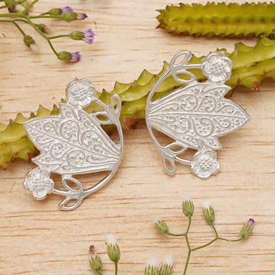 Classic Floral Sterling Silver Button Earrings Made in Bali