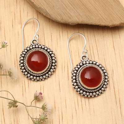 Carnelian Dangle Earrings in Polished and Oxidized Finishes