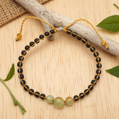 Balinese-Made Adjustable Onyx and Aquamarine Beaded Bracelet