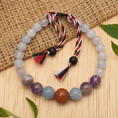 Adjustable Aquamarine and Amethyst Beaded Bracelet from Bali