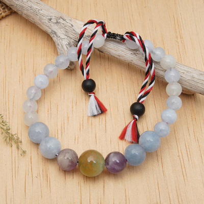 Adjustable Aquamarine and Amethyst Beaded Bracelet from Bali