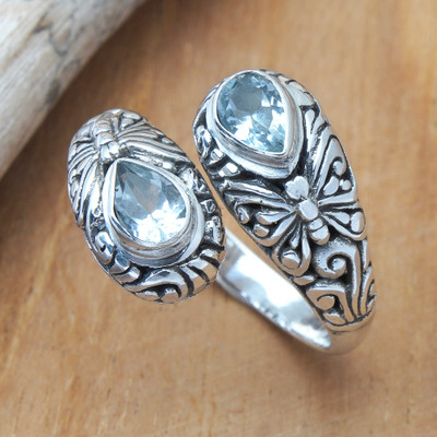 Balinese-Inspired Sterling Silver and Blue Topaz Wrap Ring