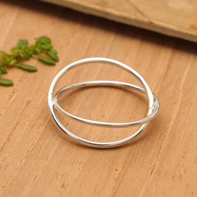 Criss Cross Modern Minimalist Sterling Silver Band Ring