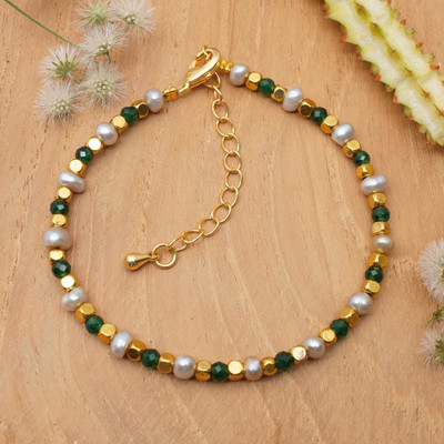 Cultured Pearl and Spinel Bracelet with 18k Gold Accents