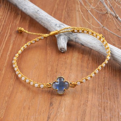 Gold-Accented Rose Quartz Recycled Glass Floral Bracelet