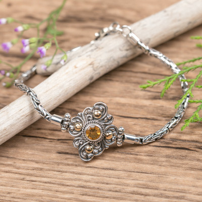 Classic Floral Gold-Accented Citrine Stone Pendant Bracelet